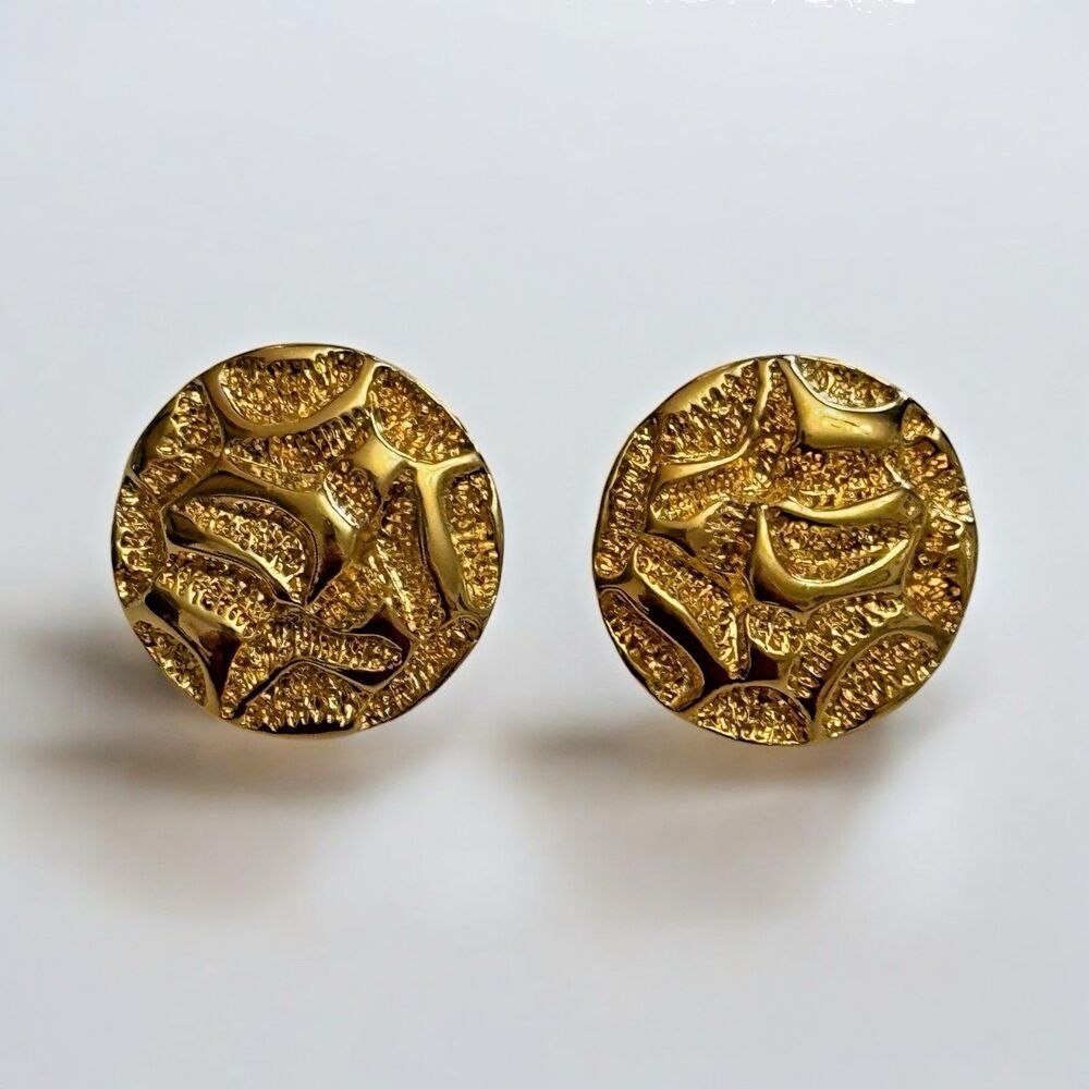 Vintage Avon Gold-Tone Textured Round Clip-On Earrings